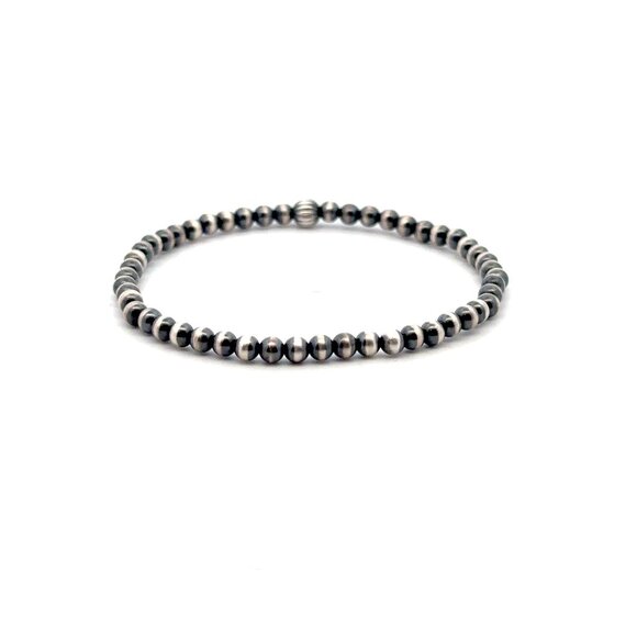 925 Sterling Silver Authentic Navajo Beads 3mm-4mm Stretch Bracelet Minimalist - Picture 4 of 9